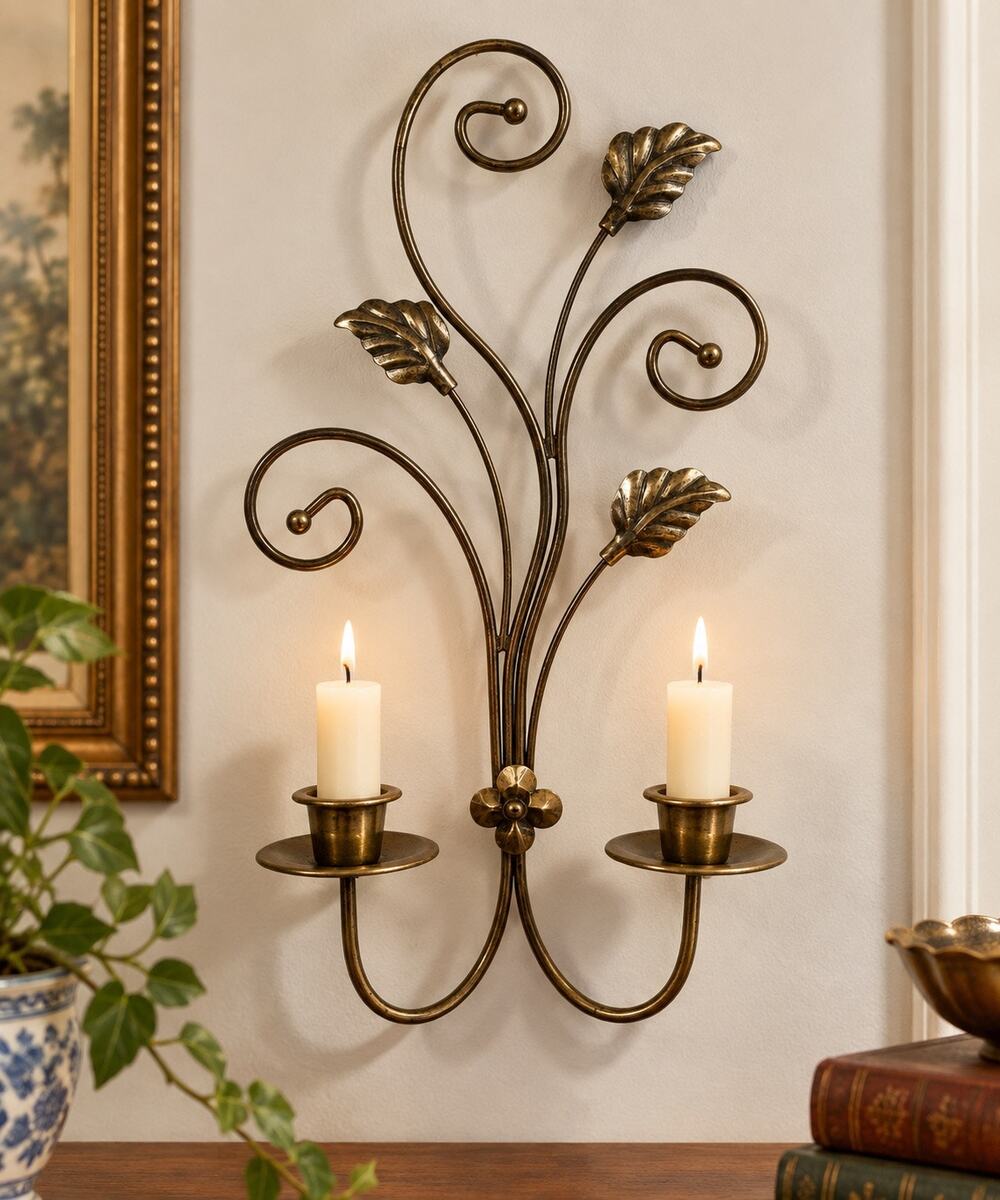 Vintage Brass Homeco MCM Metal Leaf Wall Sconce Candelabra Taper Candle Holder